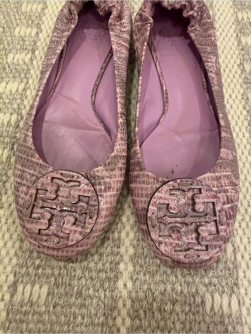 Tory Burch Size 6 Lilac Leather Logo Ballet Flats